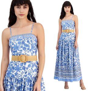 NWT Taylor Toile Square Neck Sleeveless Empire Waist Maxi Dress Blue & White 14